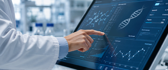Monitor touchscreen interattivo per stand congressuale farmaceutico con tecnologia AR